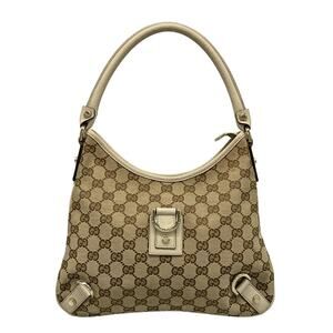 GUCCI Abbey GG Handbag Beige Brown Leather